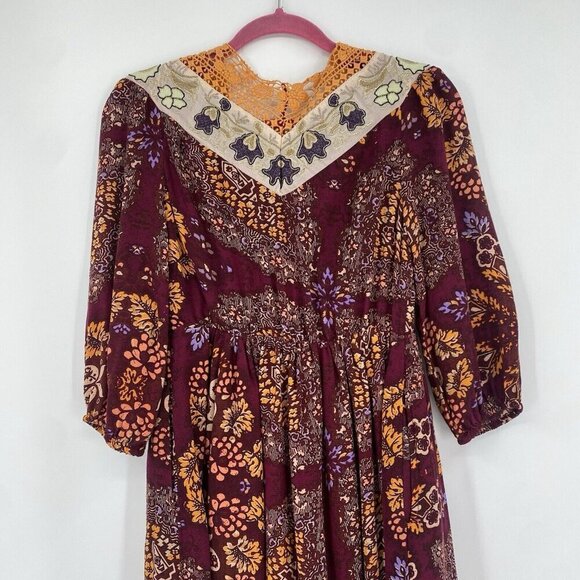 Anthropologie MAEVE Meredith Midi Dress Size XSP Embroidered Metallic Peasant - Picture 12 of 16